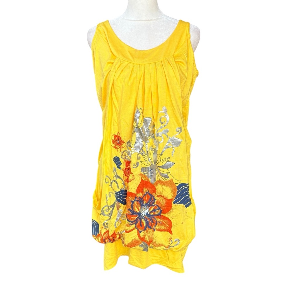 Caren Sport Floral Yellow Sleeveless Top Size 1X Women's